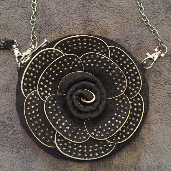 GIFTED! Black denim rosette wristlet/crossbody - Picture 2 of 4